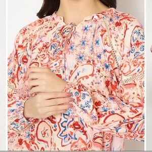 Madame 100% Cotton Paisley Print Peasant Blouse Size XS